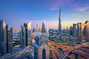 Dubai city center skyline with luxury skyscrapers, United Arab E